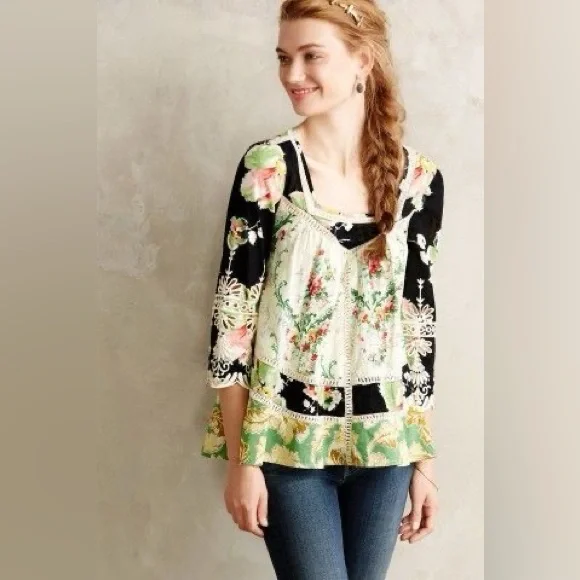 Anthropologie Vanessa Virginia Prateria Boho Baby Doll Swing Top Tunic Sz. 12 - Picture 2 of 13